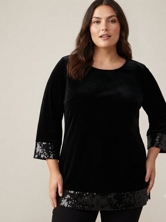 Chico's Tops - Chico's Travelers Black Velvet Top 3 (XL) Sequin Bands